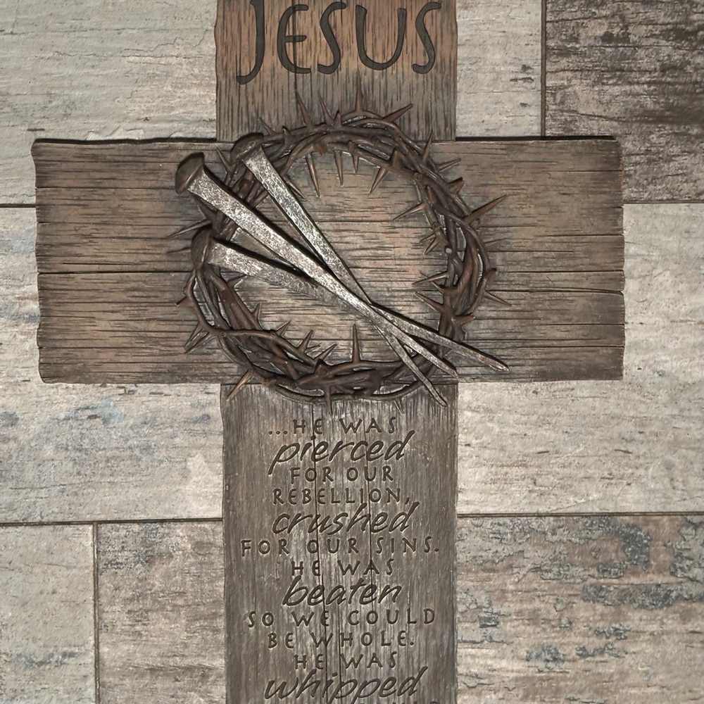 Rustic Jesus Wall Cross with Nails and Thorns